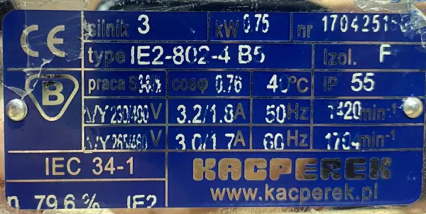 Silnik elektryczny 0,75kW 1420obr. 3fazowy IE2 - zdjęcie 2