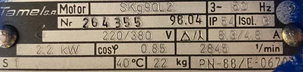 Silnik elektryczny 2,2kW 2845obr. 3fazowy Tamel - zdjęcie 2