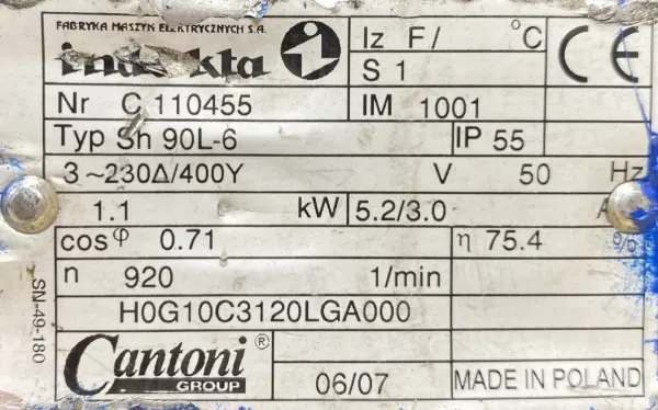 Silnik elektryczny 1,1kW 920obr. 3fazowy INDUKTA - zdjęcie 2