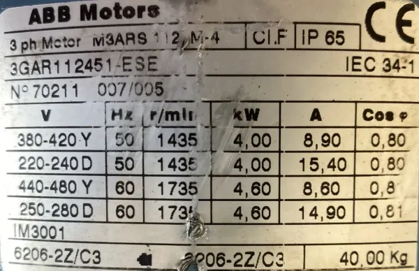 Silnik elektryczny 4kW 1435obr. 3fazowy HAMULEC ABB - zdjęcie 2