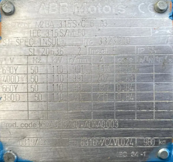 Silnik elektryczny 110kW 991obr. 3fazowy ABB - zdjęcie 2