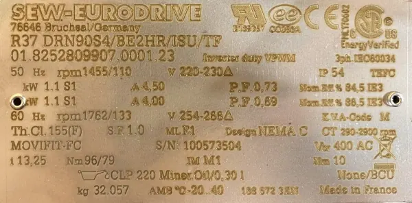 Motoreduktor / przekładnia 1,1kW 110obr. 3fazowy HAMULEC SEW - zdjęcie 2