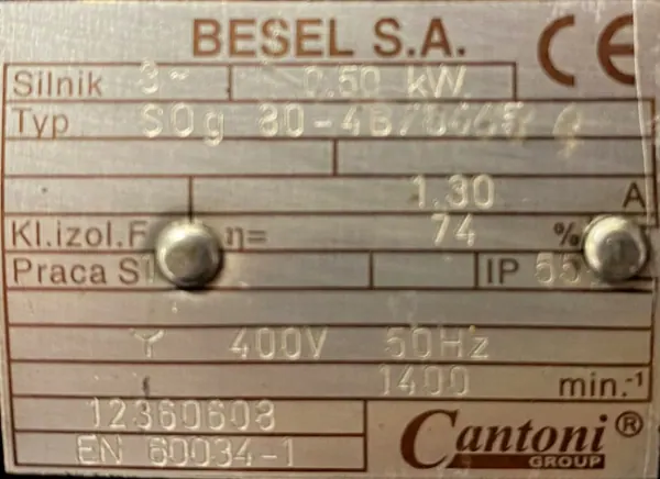 Silnik elektryczny SOg 80-4B/8465 0,50kW 1400obr. 3fazowy BESEL - zdjęcie 2