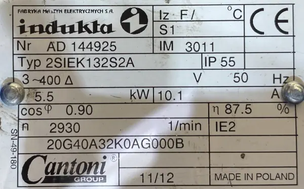 Silnik elektryczny 5,5kW 2930obr. 3fazowy INDUKTA IE2 - zdjęcie 2