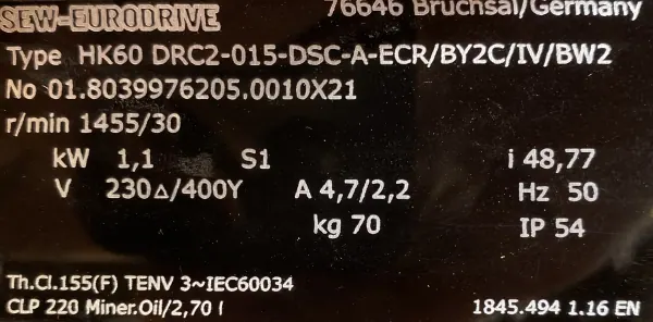 Motoreduktor / przekładnia 1,1kW 30obr. 3fazowy SEW - zdjęcie 4