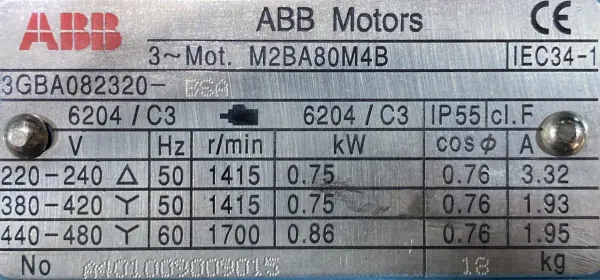 Silnik elektryczny 0,75kW 1415obr. 3fazowy ABB - zdjęcie 2