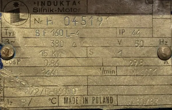 Silnik elektryczny 15kW 1460obr. 3fazowy INDUKTA B3 Sf - zdjęcie 2