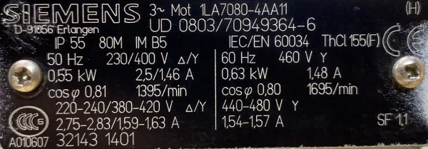 Silnik elektryczny 0,55kW 1395obr. 3fazowy SIEMENS - zdjęcie 2