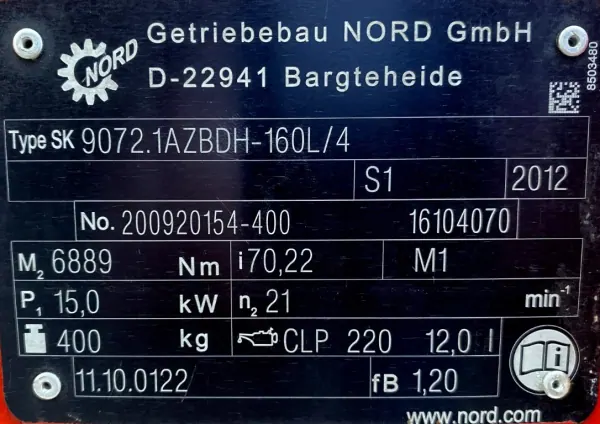Motoreduktor / przekładnia 15kW 21obr. NORD - zdjęcie 4