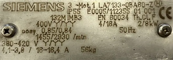 Silnik elektryczny dwubiegowy 2/8kW 1455/2930obr. SIEMENS - zdjęcie 2