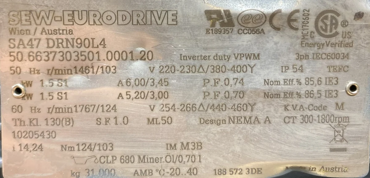 Motoreduktor / przekładnia 1,5kW 203obr. SEW - zdjęcie 2