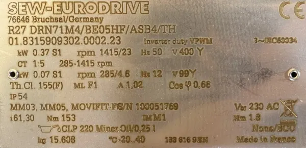 Motoreduktor / przekładnia 0,37kW 23obr. 3fazowy HAMULEC SEW - zdjęcie 2