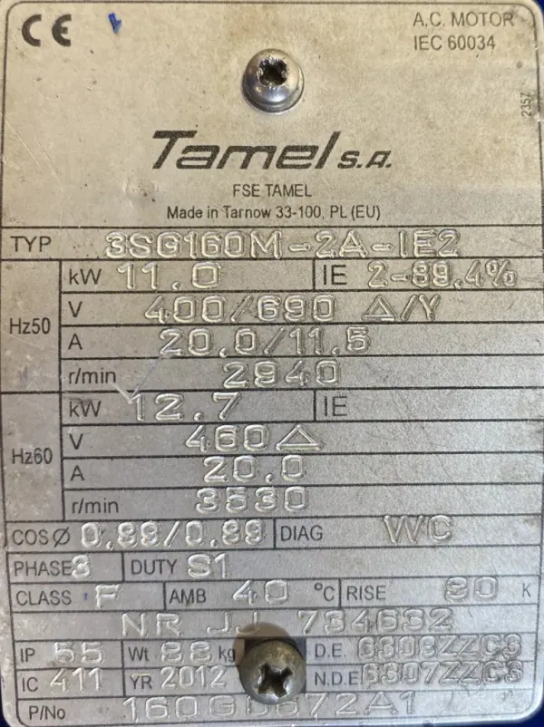 Silnik elektryczny 11kW 2940obr. 3fazowy Tamel IE2 B35 - zdjęcie 2