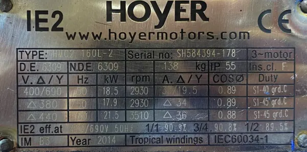Silnik elektryczny 18,5kW 2930obr. 3fazowy IE2 - zdjęcie 2