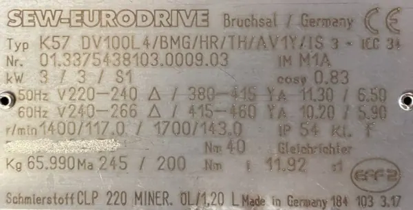 Motoreduktor / przekładnia 3kW 117obr. SEW - zdjęcie 2