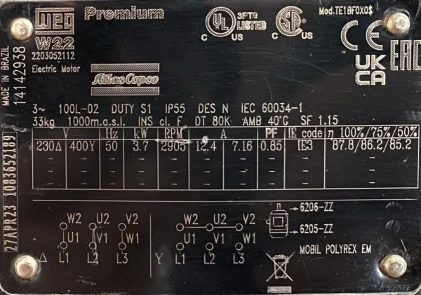 Silnik elektryczny 3,7kW 2905obr. 3fazowy WEG IE3 - zdjęcie 2