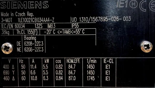 Silnik elektryczny 5,5kW 1450obr. 3fazowy SIEMENS - zdjęcie 2