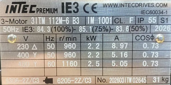 Silnik elektryczny 2,2kW 960obr. 3fazowy IE3 - zdjęcie 2