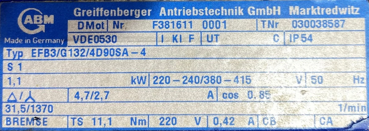 Motoreduktor / przekładnia 1,1kW 31,5obr. 3fazowy HAMULEC - zdjęcie 2