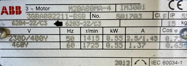 Silnik elektryczny 0,55kW 1415obr. 3fazowy ABB - zdjęcie 2