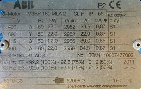 Silnik elektryczny 22kW 2952obr. 3fazowy ABB IE2 - zdjęcie 2