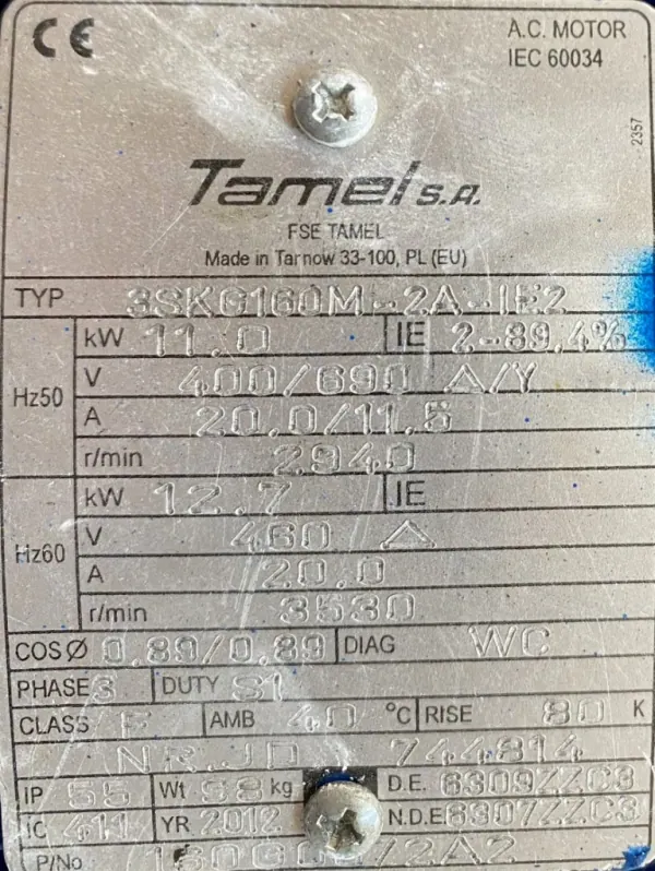 Silnik elektryczny 11kW 2940obr. 3fazowy Tamel IE2 - zdjęcie 2