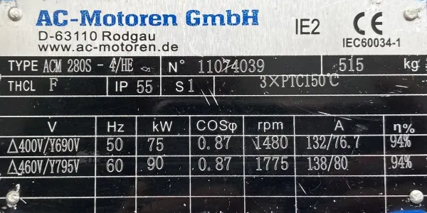 Silnik elektryczny 75kW 1480obr. 3fazowy IE2 - zdjęcie 2