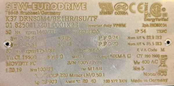 Motoreduktor / przekładnia 0,75kW 71obr. 3fazowy HAMULEC SEW - zdjęcie 3