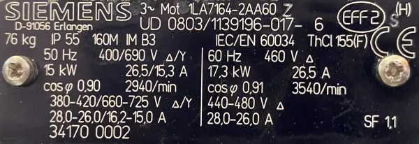 Silnik elektryczny 15kW 2940obr. 3fazowy SIEMENS - zdjęcie 2