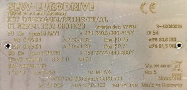 Motoreduktor / przekładnia 0,55kW 71obr. 3fazowy HAMULEC SEW - zdjęcie 3