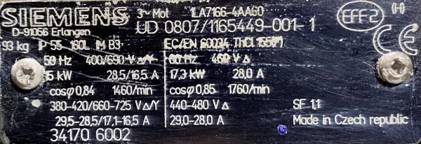 Silnik elektryczny 15kW 1460obr. 3fazowy SIEMENS - zdjęcie 2