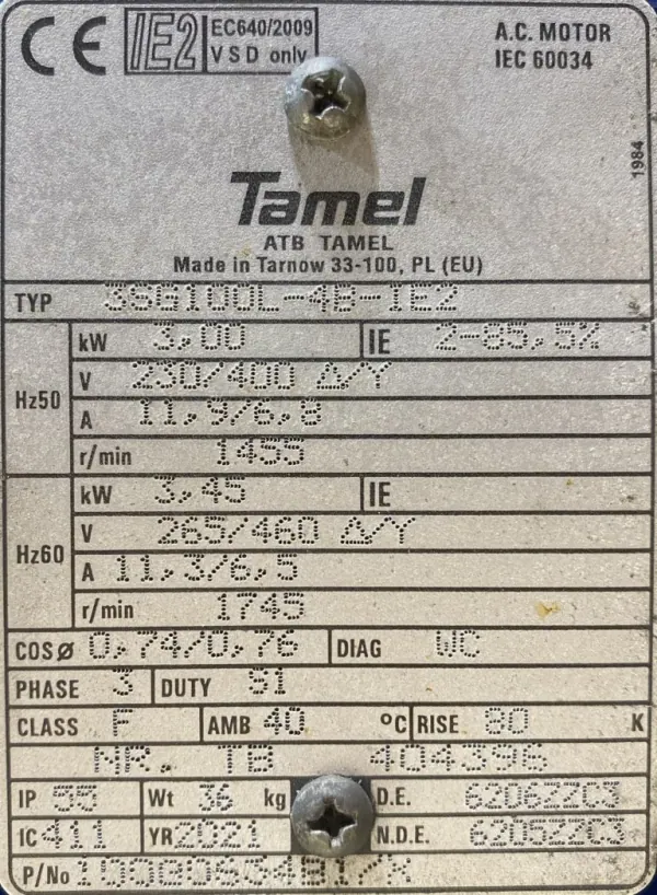 Silnik elektryczny 3kW 1455obr. 3fazowy Tamel IE2 - zdjęcie 2