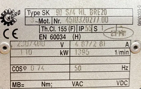 Motoreduktor / przekładnia 1,1kW 5,9obr. 3fazowy HAMULEC NORD - zdjęcie 2