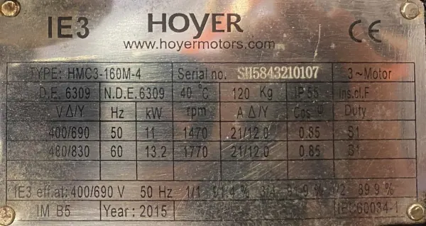 Silnik elektryczny 11kW 1470obr. 3fazowy IE3 - zdjęcie 2