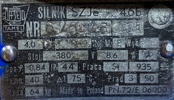  silnik elektryczny 4kW 935obr. 3fazowy Tamel SZJe 46b - zdjęcie 2