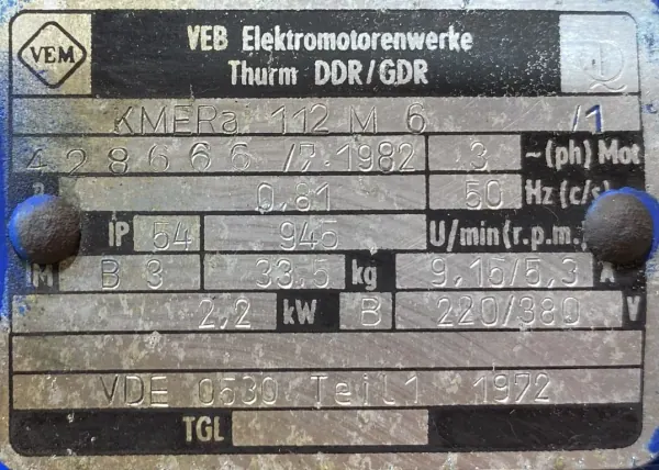 Silnik elektryczny 2,2kW 945obr. 3fazowy VEM - zdjęcie 2