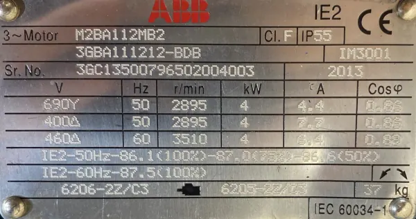 Silnik elektryczny 4kW 2895obr. 3fazowy ABB IE2 - zdjęcie 2