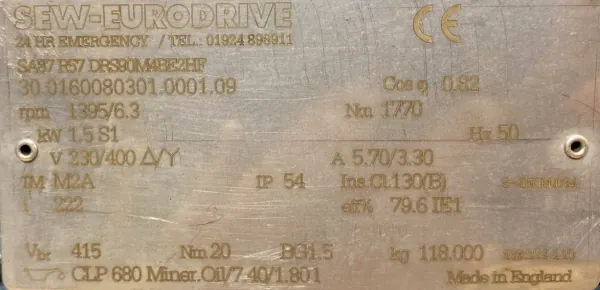 Motoreduktor / przekładnia 1,5kW 6,3obr. HAMULEC SEW - zdjęcie 2