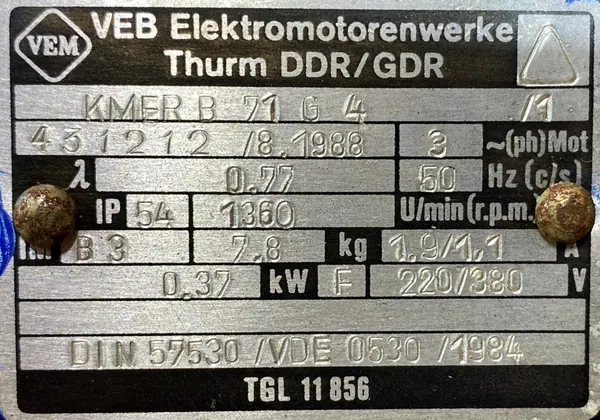 Silnik elektryczny 0,37kW 1360obr. 3fazowy VEM - zdjęcie 2
