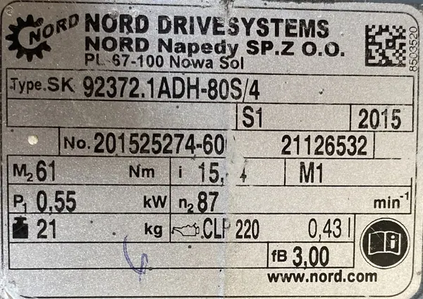 Motoreduktor / przekładnia 0,55kW 87obr. 3fazowy NORD - zdjęcie 2
