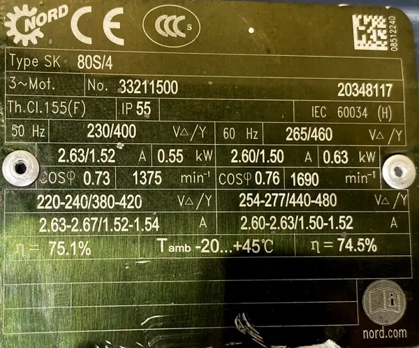 Motoreduktor / przekładnia 0,55kW 87obr. 3fazowy NORD - zdjęcie 3