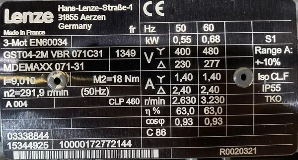 Motoreduktor / przekładnia 0,55kW 291,9obr. 3fazowy Lenze - zdjęcie 2
