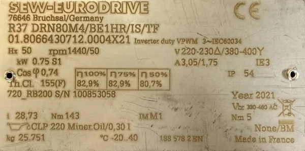 Motoreduktor / przekładnia 0,75kW 50obr. 3fazowy HAMULEC SEW - zdjęcie 2