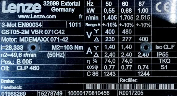 Motoreduktor / przekładnia 0,55kW 49,6obr. 3fazowy Lenze (s) - zdjęcie 2