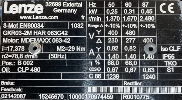 Motoreduktor / przekładnia 0,25kW 78,8obr. 3fazowy Lenze - zdjęcie 2
