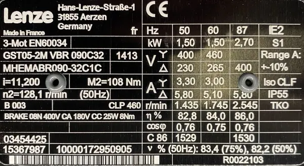 Motoreduktor / przekładnia 1,5kW 128,1obr. HAMULEC Lenze - zdjęcie 2
