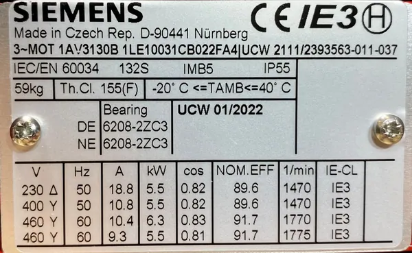 Silnik elektryczny 5,5kW 1470obr. 3fazowy SIEMENS IE3 (czer) - zdjęcie 2