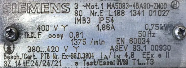 Silnik elektryczny 0,75kW 1375obr. 3fazowy SIEMENS - zdjęcie 2