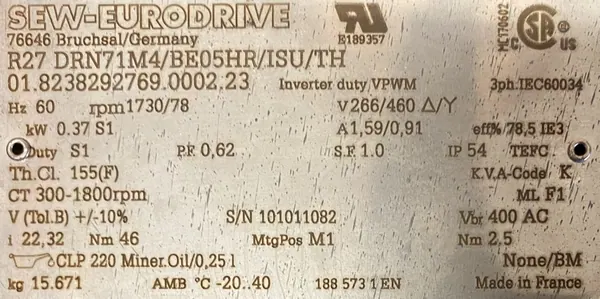 Motoreduktor / przekładnia 0,37kW 63obr. 3fazowy HAMULEC SEW (60) - zdjęcie 2