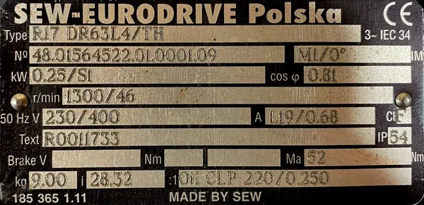 Motoreduktor / przekładnia 0,25kW 46obr. 3fazowy SEW - zdjęcie 2